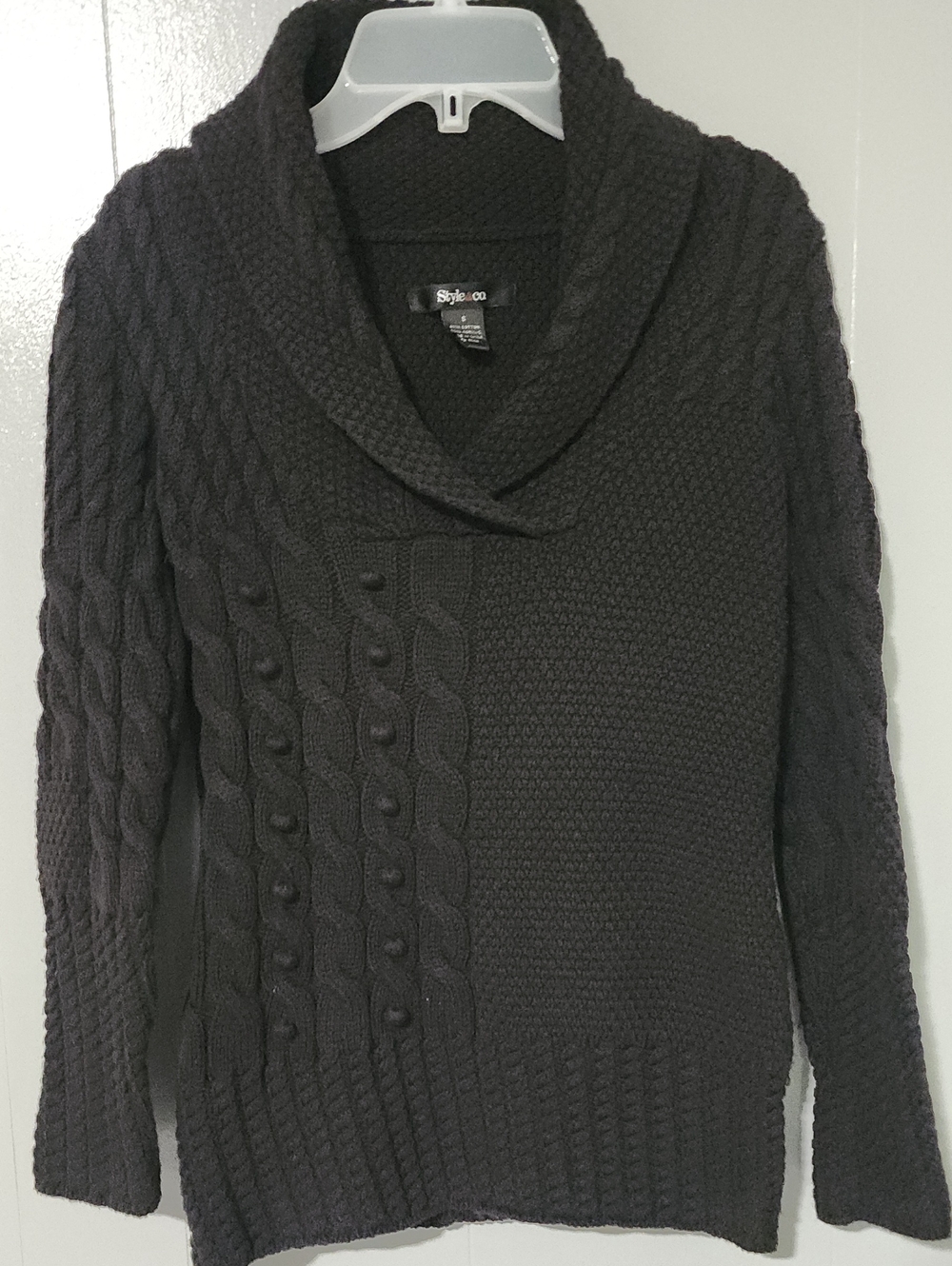 Style & Co. Women's Black Cable-Knit Shawl Collar Sweater